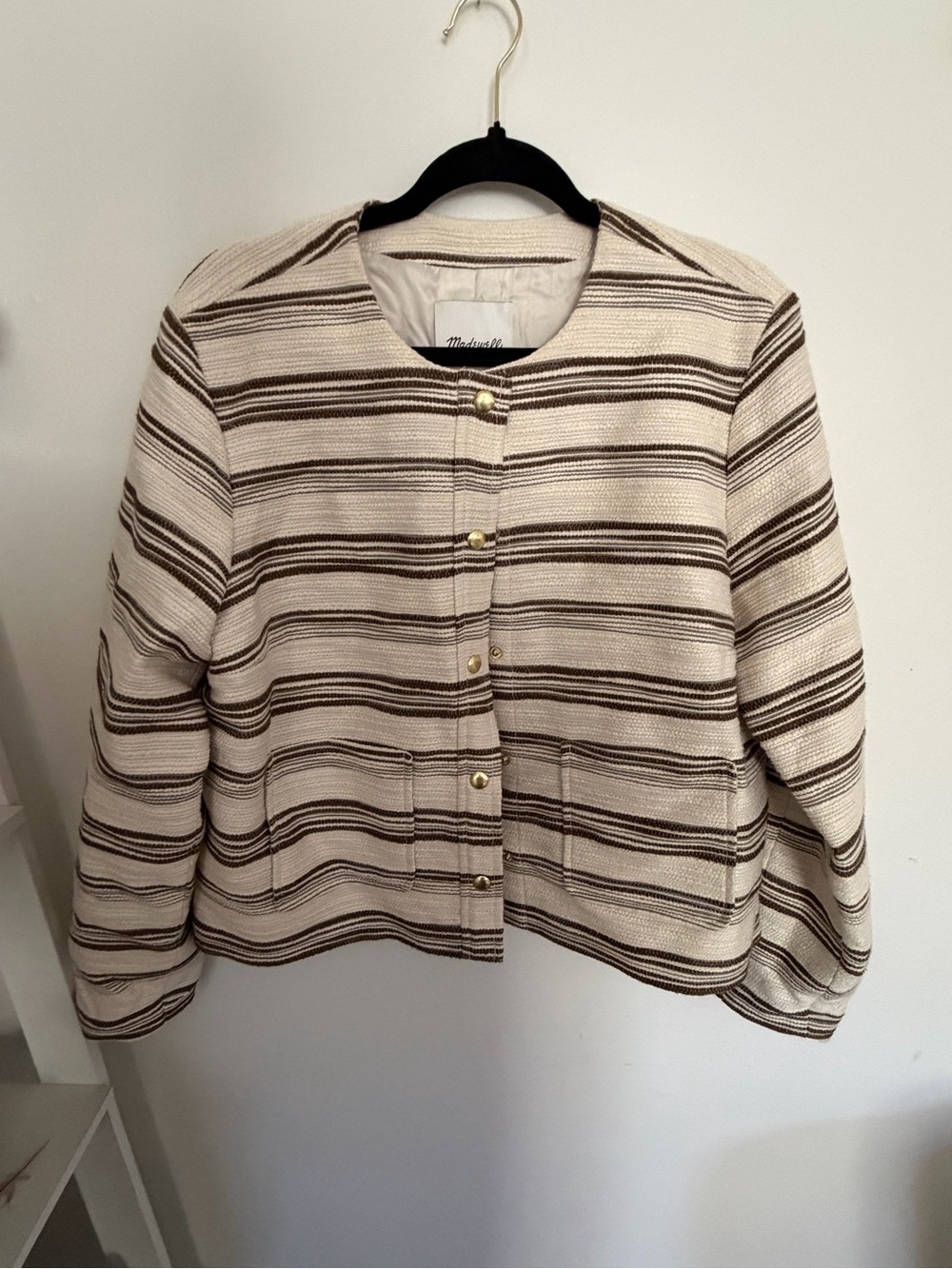 Madewell Cream Brown Striped Textured Snap Front Jacket XL